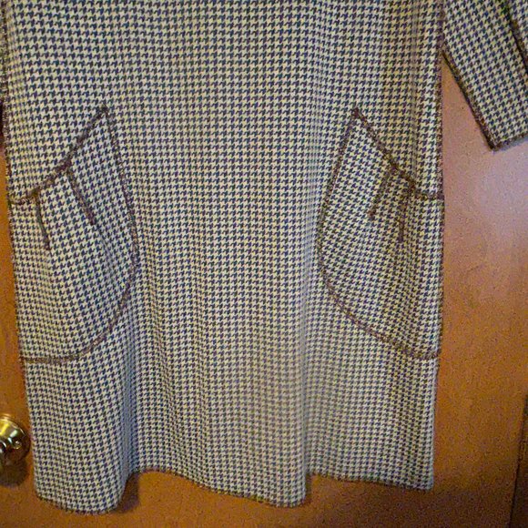 BEEBOP & WALLY Sz M Blue & Tan Pattern 3/4 Sleeve Shift Dress with Pockets - Picture 4 of 7